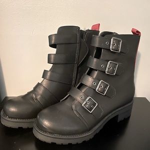 MIA Black Leather Combat Boots